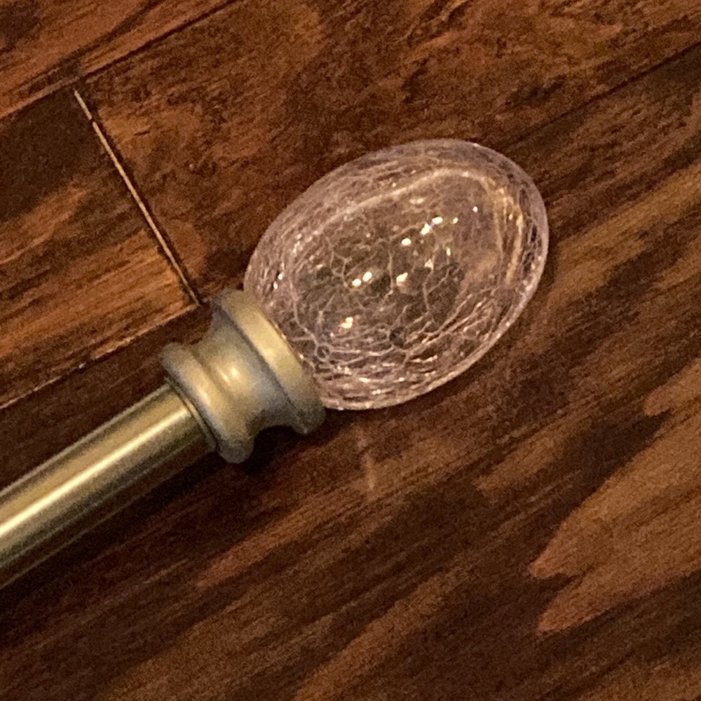 Silver Curtain Rod with Pink Crackle Glass Finials